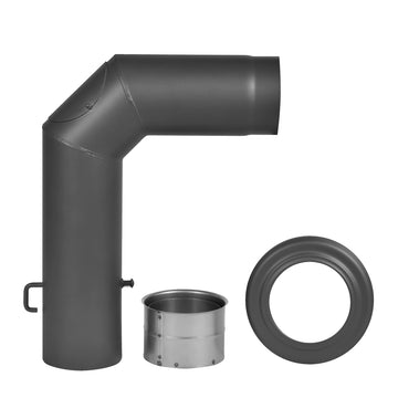 FIREFIX Winkel-Rauchrohrset Ø150 schwarz UHT Hydro Lack mit Bogen, Wandfutter, Rosette
