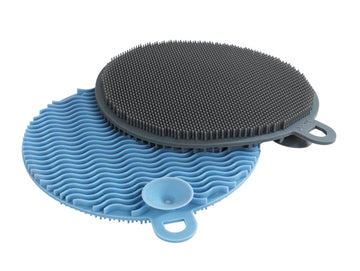 WENKO Soft Silikon-Schwamm rund in Grau/Blau, 12 x 1,2 cm, 2 Stück