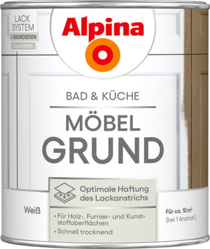 Alpina B&K Möbel-Grundierung weiß, 0,75 l Eimer für Bad & Küche