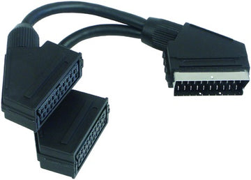 SCHWAIGER SCART-Verteiler 2-fach IN/OUT schwarz, 0,20 m Kabel