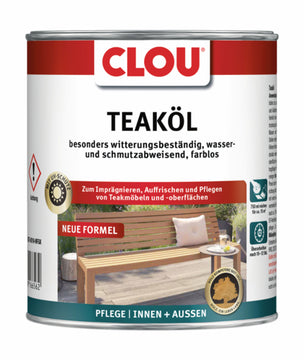 CLOU Teak-Öl farblos, pflegendes Öl für Teak im Innenbereich, 750 ml