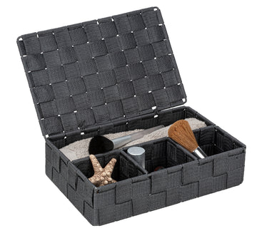 WENKO Adria Klein Badorganizer mit Deckel dunkelgrau, 4 Fächer