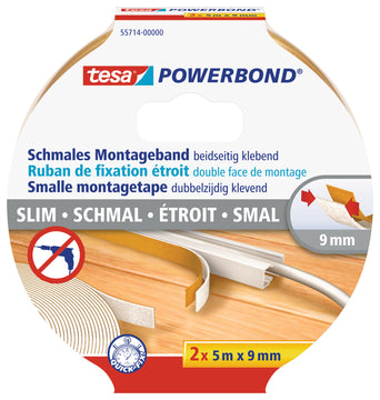 tesa Powerbond Montageband für innen doppelseitig weiß, 9 mm x 5 m (Doppelpack)