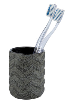WENKO Mantua Zahnputzbecher aus Keramik, schwarz, stehend (Ø 7,5 cm)