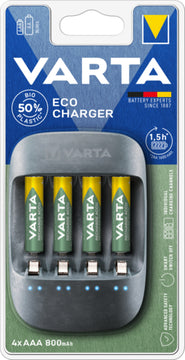 VARTA Eco Charger Ladegerät für 4× AAA mit Batterie