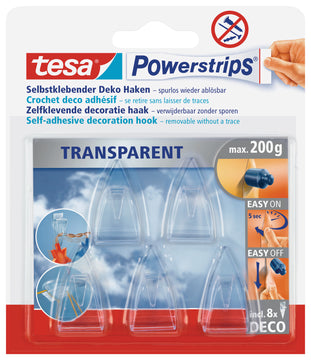 Tesa Powerstrips Deco-Haken kristallklar, transparent 5 Stück