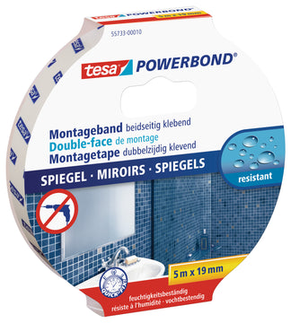 Tesa Powerbond Spiegel Montageband, beidseitig klebend, 19 mm x 5 m, weiß
