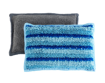 WENKO Miko Spülschwamm aus Mikrofaser in Grau/Blau, 9 x 14 x 3 cm, 2 Stück