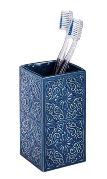 WENKO Cordoba Zahnputzbecher Keramik in Blau, B x H x T 6,5 x 12 x 6,5 cm
