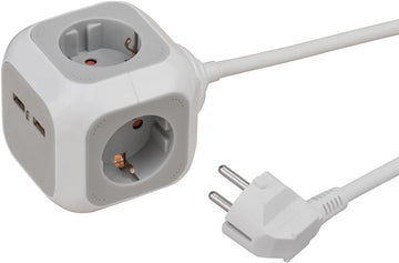 brennenstuhl Steckdosenwürfel 4-fach + USB, weiß/ lichtgrau, 1,40 m Kabel