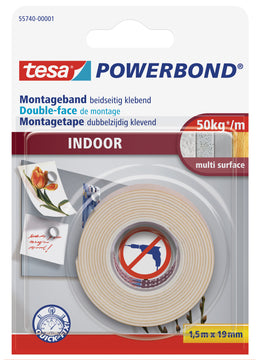 Tesa Powerbond Indoor Montageband, beidseitig klebend, weiß