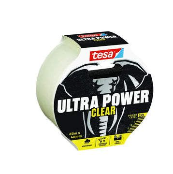 Tesa Ultra Power Clear transparentes Gewebeband, 48 mm x 20 m