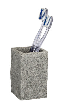 WENKO Granit Zahnputzbecher grau, standfestes Badaccessoire aus Polyresin