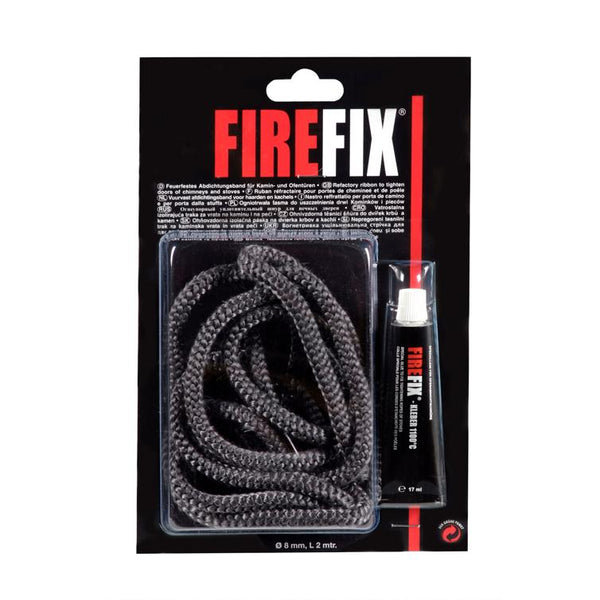 FIREFIX 2043 Cordon de cheminée Ø 8 mm, gris, 2 m de cordon d'étanchéité pour poêle à cheminée, cordon rond, joint de four avec colle résistante à la chaleur jusqu'à 1100 °C, 17 ml