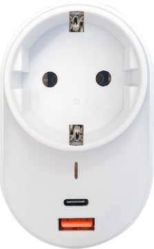 Schwaiger Ladeadapter 230V mit Schuko-Steckdose und USB A/C, weiß