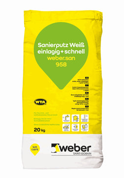 weber.san 958 Sanierputz weiß, einlagiger Unterputz, WTA, 20 kg Sack