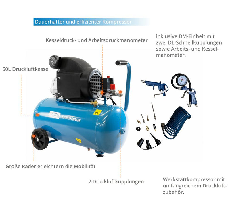 Güde Kompressor 301/10/50 12-tlg mit 50 l Behältervolumen