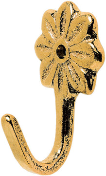 HSI Zierhaken Blume aus Messing poliert mit Rosette, 35 mm