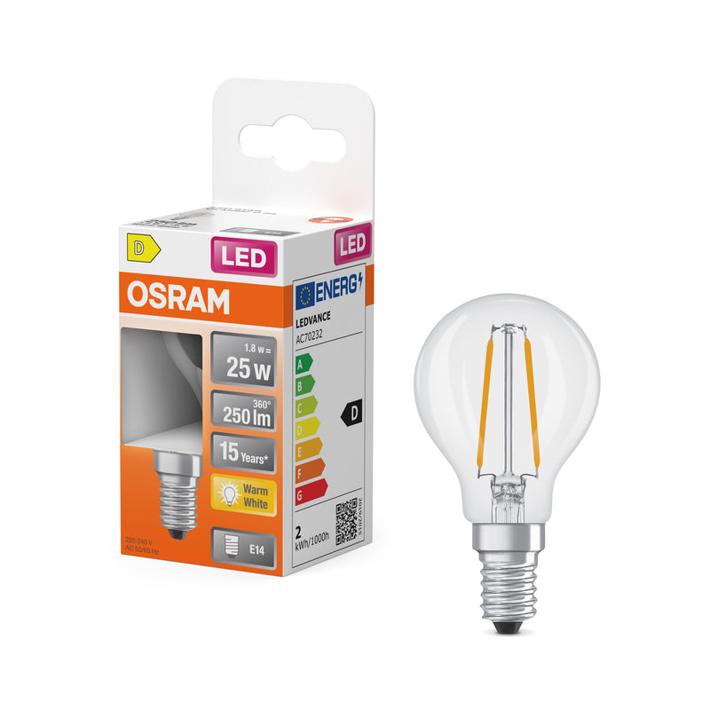 LEDVANCE CLA Leuchtmittel LED Cla P25 E14 1,8W klar warmweiß