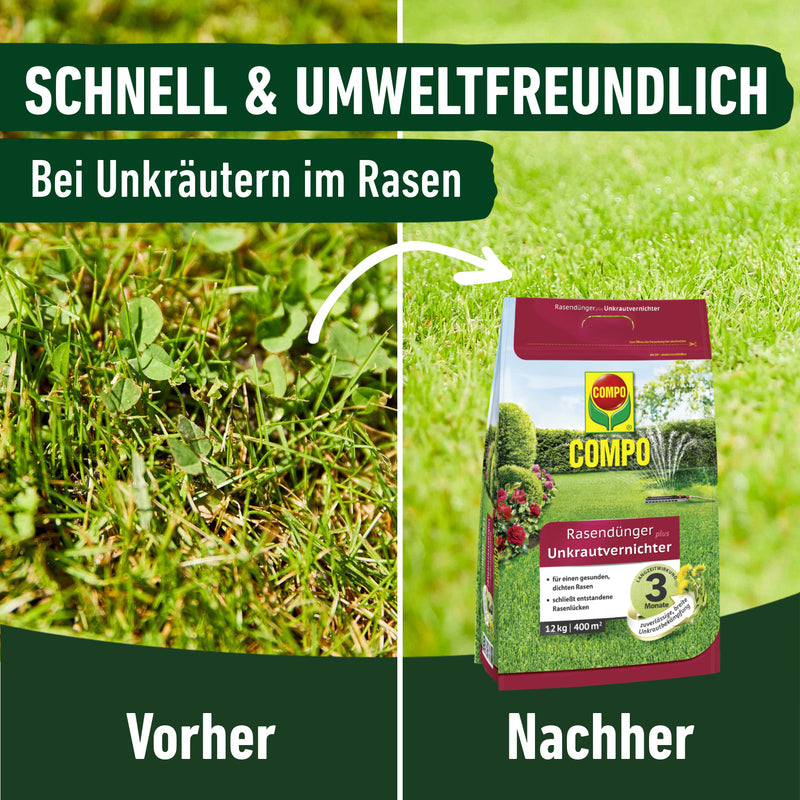 COMPO Rasendünger plus UV mit Unkrautvernichter, für Rasen