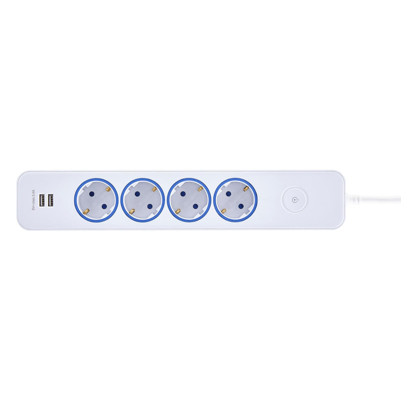 Inter-Union Tischsteckdose 4-fach KiSi mit Schalter, weiß, 2 m Kabel