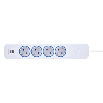 Inter-Union Tischsteckdose 4-fach KiSi mit Schalter, weiß, 2 m Kabel