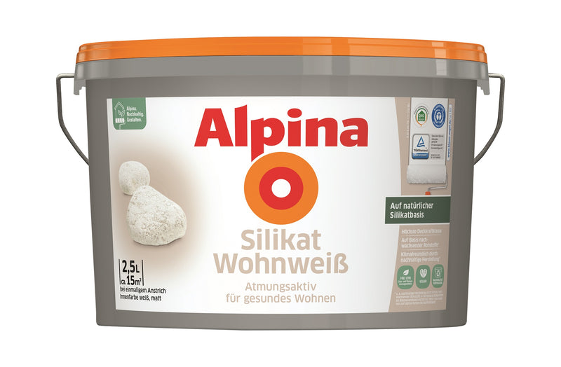 Alpina Silikat-Wandfarbe „gesundes Wohnen“ weiß, Silikatfarbe matt