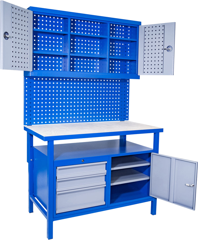 Güde Werkbank-Set 3-teilig in Holz/SStahl, Breite 1200 mm