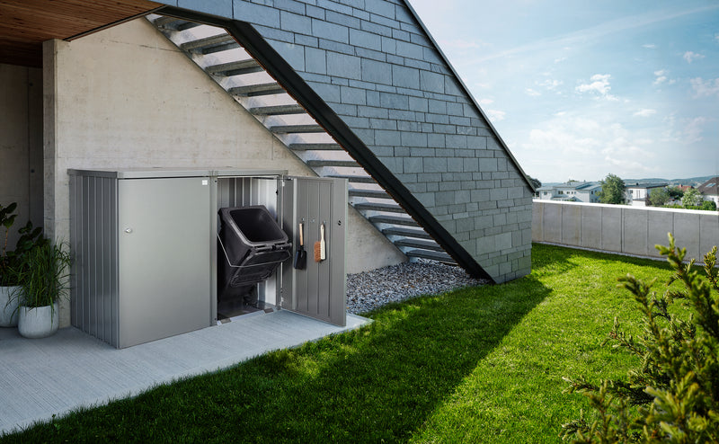 Mülltonnenbox Alex von BIOHORT, Korpus quarzgrau-metallic, mit Tür quarzgrau