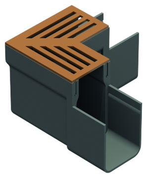 ACO Slimline Ecke mit Rost aus Corten Stahl für Entwässerungsrinnen