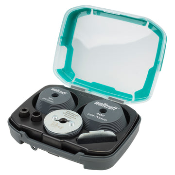Wolfcraft Aufbohrhilfeset aus Kunststoff für Ø35–70 mm, 3-teilig