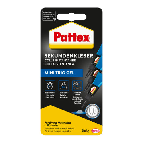 Pattex Sekundenkleber Mini-Trio Gel, 3x1 g, Gel-Ausführung