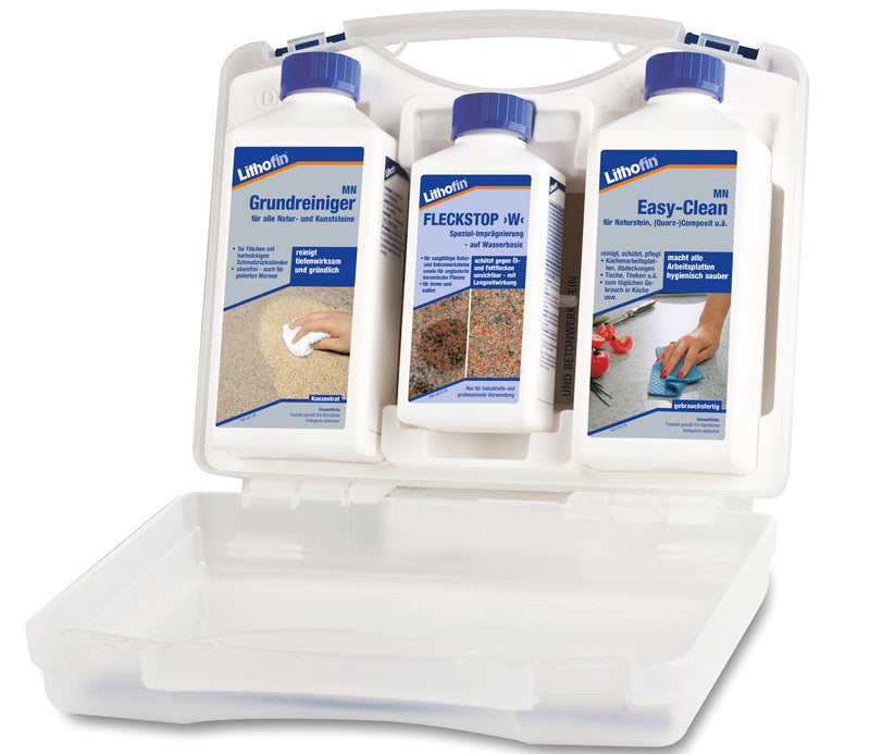 Lithofin Pflegeset Naturstein MN Grundreiniger, Fleckstop & Easy-Clean