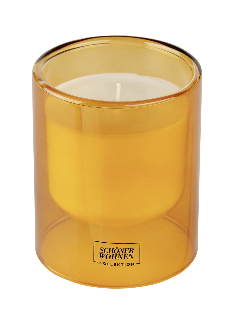 Schöner Wohnen Duftkerze L Vanilla, orangefarbenes Glas, im Glas