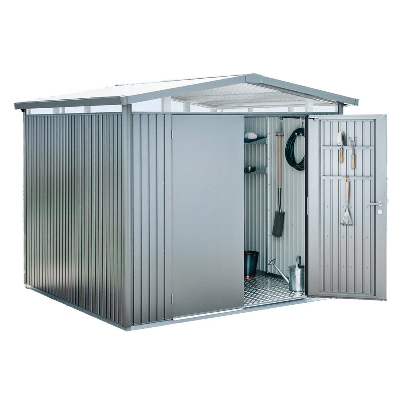 Biohort Gerätehaus Panorama P4 (273 × 278 × 227 cm) Silber-metallic Doppeltür