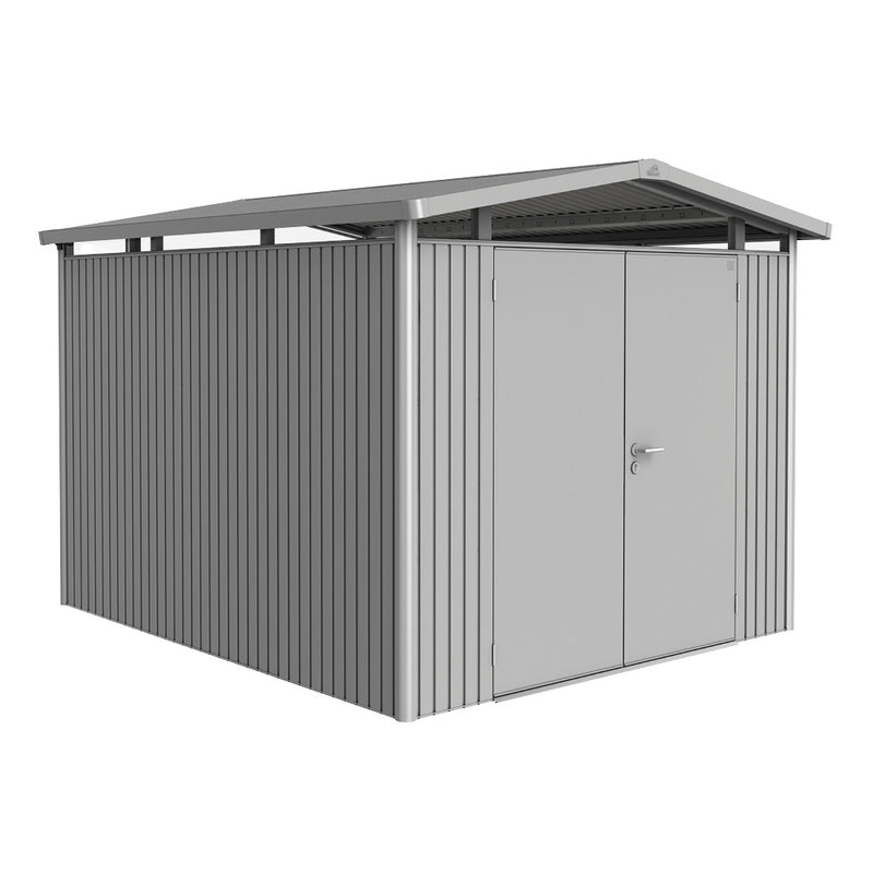 Biohort Gerätehaus Panorama P5 (273 × 318 × 227 cm) Silber-metallic Doppeltür