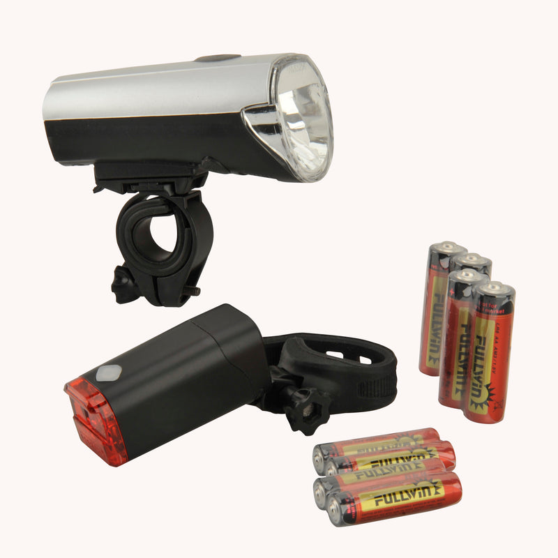 fischer Beleuchtungsset Batterie LED „40/20“, schwarz/silber (Front + Rück)