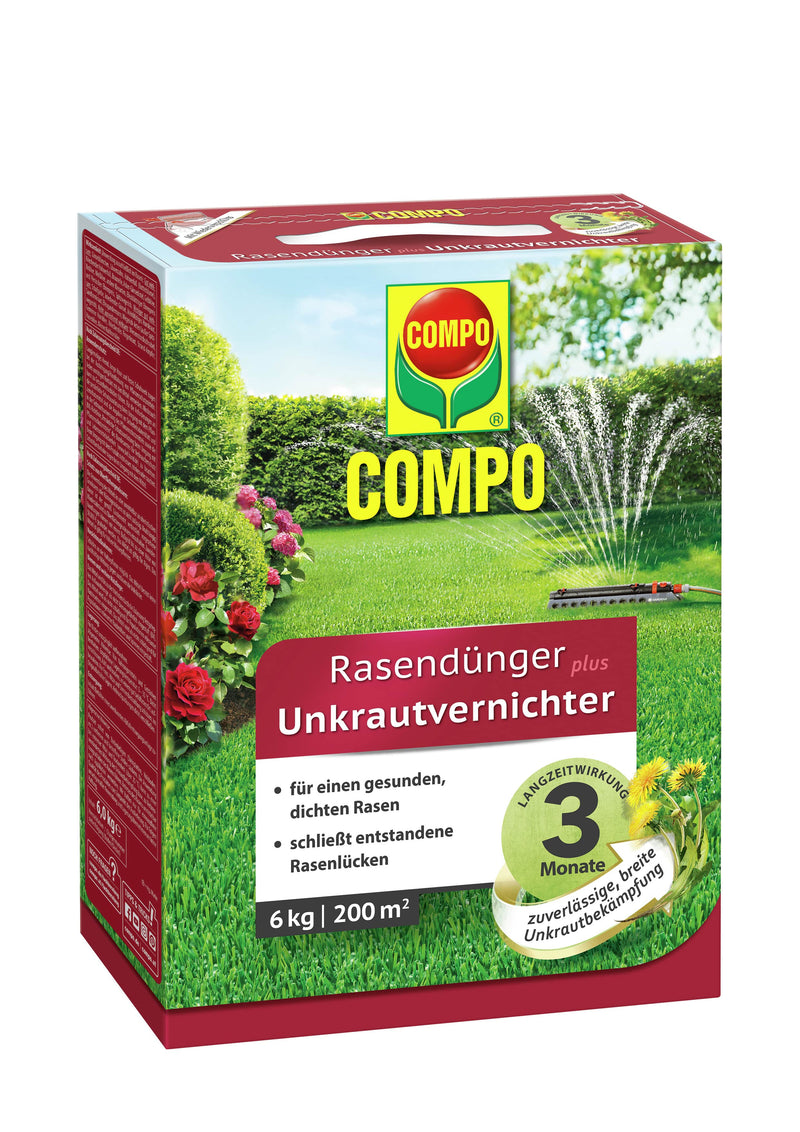 COMPO Rasendünger plus UV mit Unkrautvernichter, für Rasen