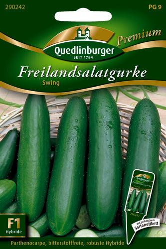 QUEDLINBURGER SAATGUT Freilandsalatgurke „Swing“ (PG 9 Premium), ca. 25 cm Wuchshöhe