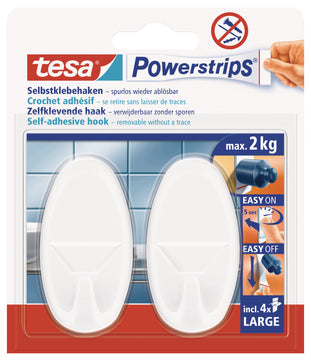 tesa Powerstrips Haken Large Oval weiß, selbstklebend, 2 Stück