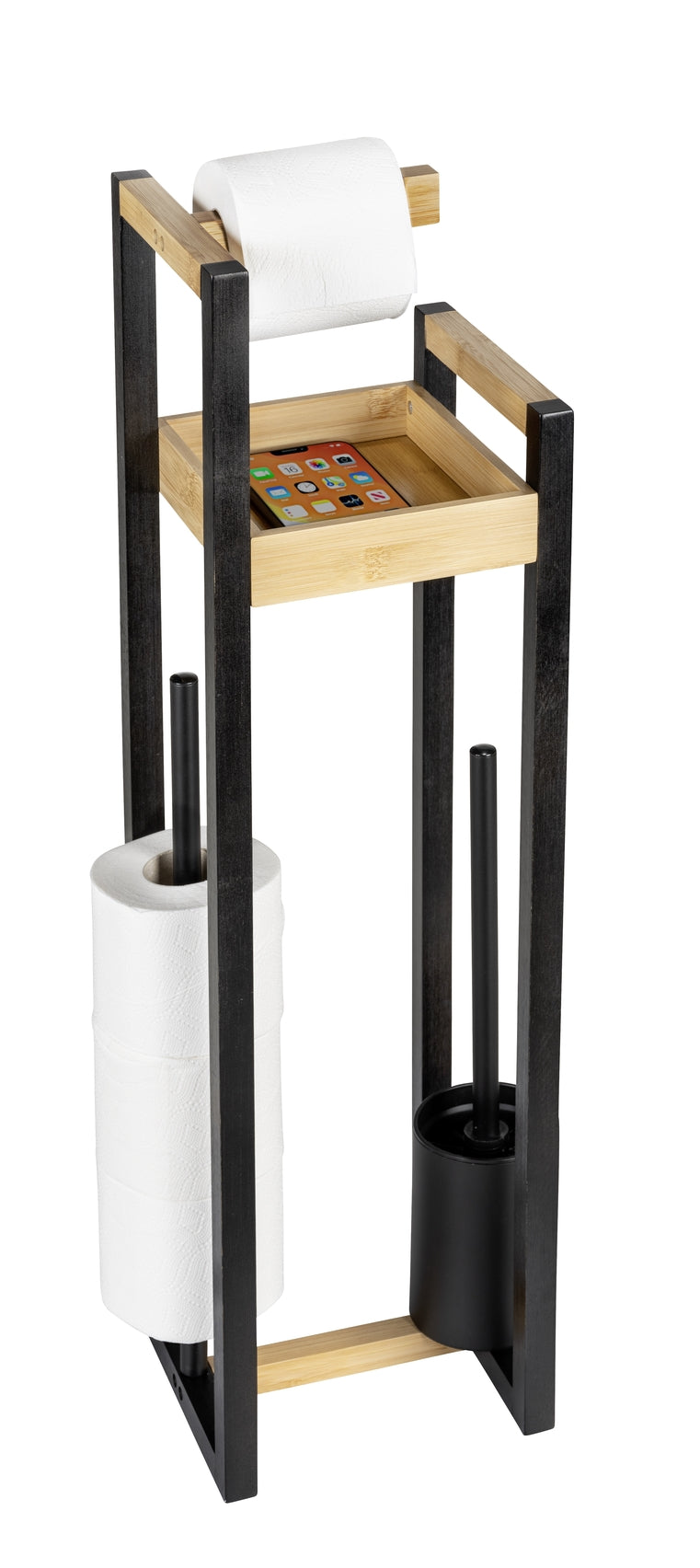 WENKO Braidi Stand-WC-Bürstengarnitur aus Bambus, braun (4-in-1)