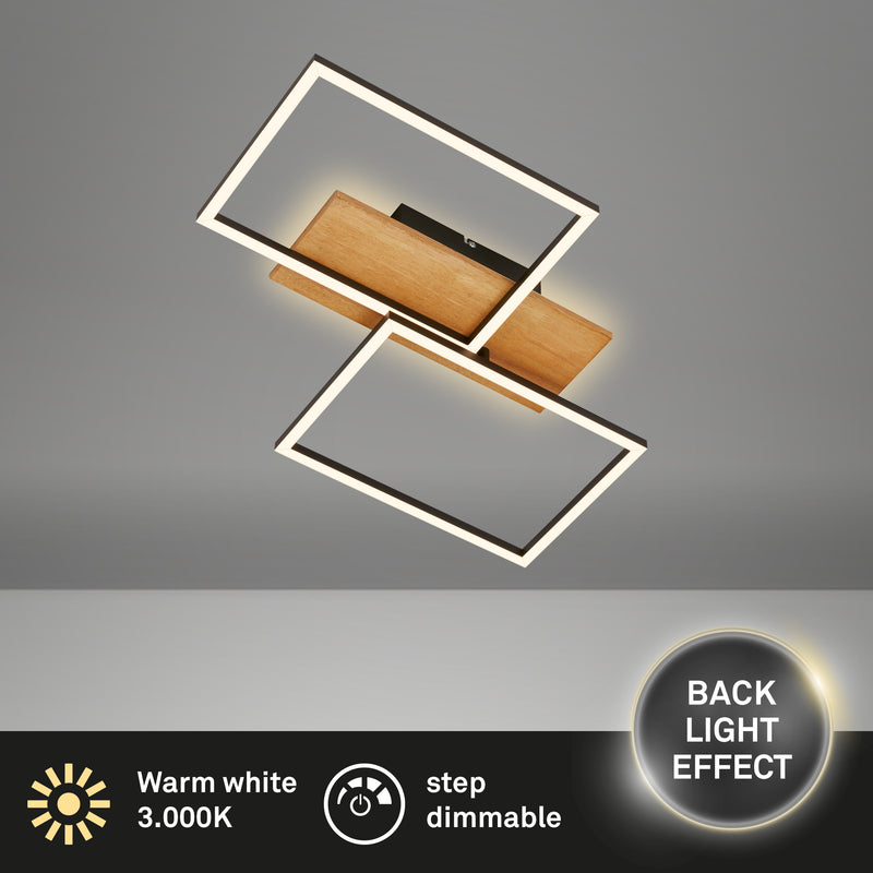 BRILONER Leuchten Deckenleuchte LED in Schwarz mit Holz, 30 W
