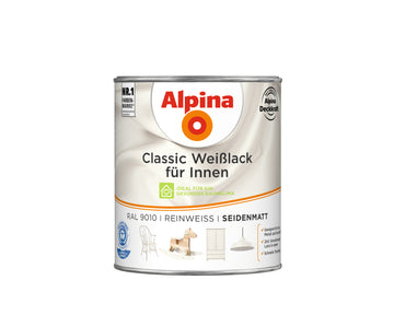 Alpina Weißlack Classic seidenmatt reinweiß RAL 9010 für innen, 750 ml