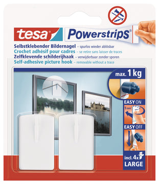 tesa Powerstrips Bilder-Nagel weiß, Klebepad, 2 Stück (Innen)