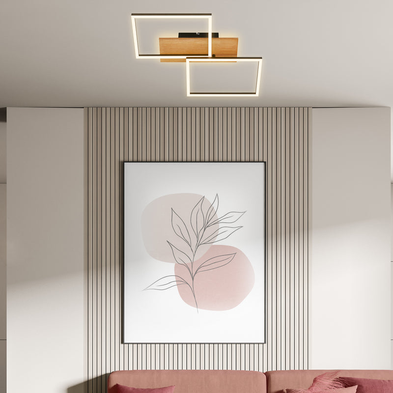 BRILONER Leuchten Deckenleuchte LED in Schwarz mit Holz, 30 W