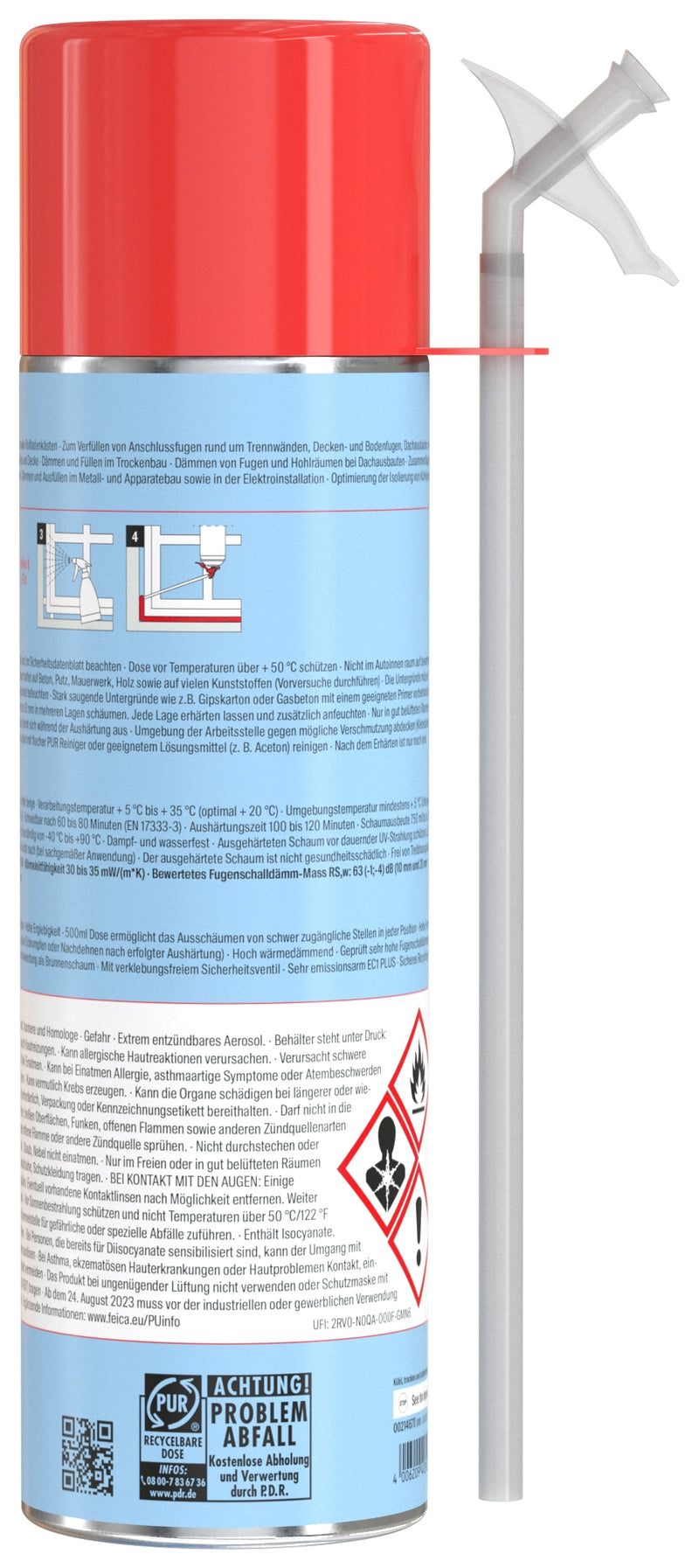 fischer Schnellmontageschaum PU S 500/750, Standardqualität, für Außen, 500 ml