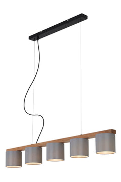BRILONER Leuchten Pendelleuchte 5xE14 grau Holz Stoff