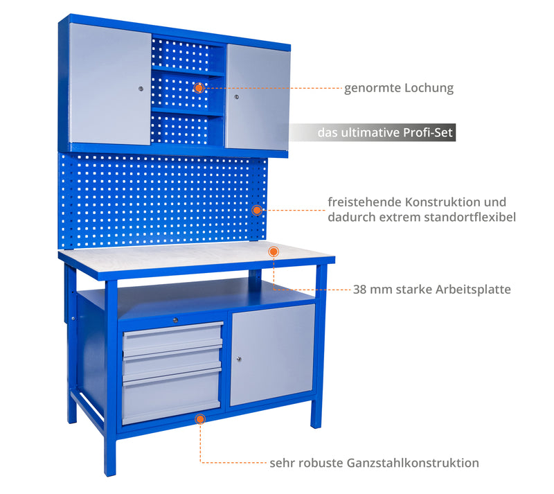 Güde Werkbank-Set 3-teilig in Holz/SStahl, Breite 1200 mm