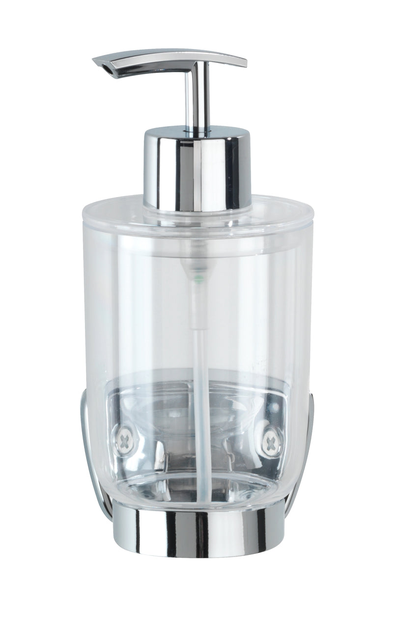 WENKO Basic Seifenspender Schraub-Wandmontage silber/transparent, Pumpflasche 7,8 x 17 cm