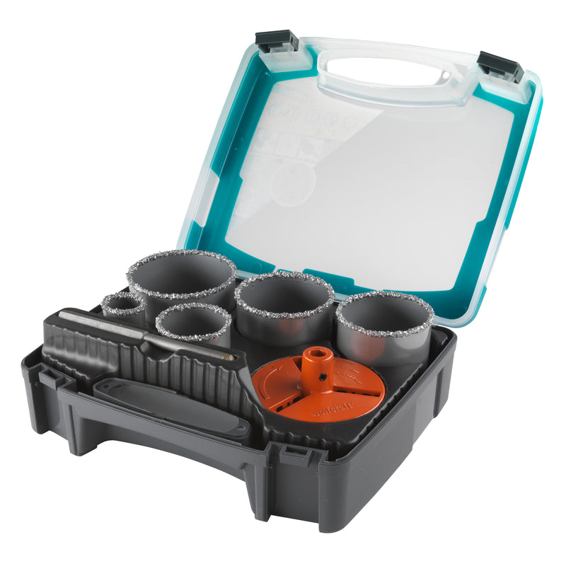 Wolfcraft Bohrkranz-Set im Koffer, HM für Stein & Beton, Ø 33–83 mm
